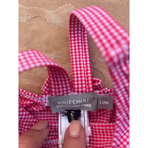 Boutchou 12m Red Plaid One Piece Girl's toddler Swimsuit - Picture 2 of 3